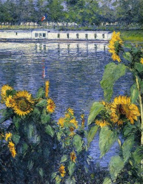Gustave Caillebotte Painting - Girasoles a orillas del Sena paisaje Gustave Caillebotte